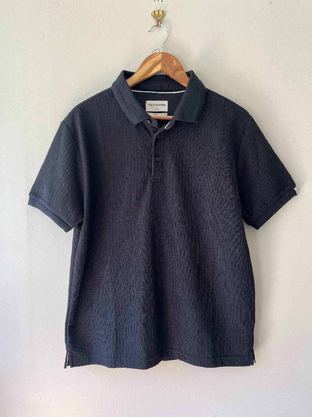 Hudson & Barrow Men's Sz M Black Textured Polo Shirt Pullover Short Sleeve